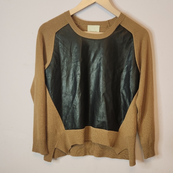 MASON Wool Blend Crew Neck Sweater with Leather Panel, size P - Picture 2 of 9